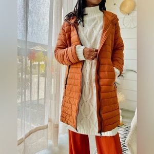 Reebok Orange Puffer Hooded Coat Size Large